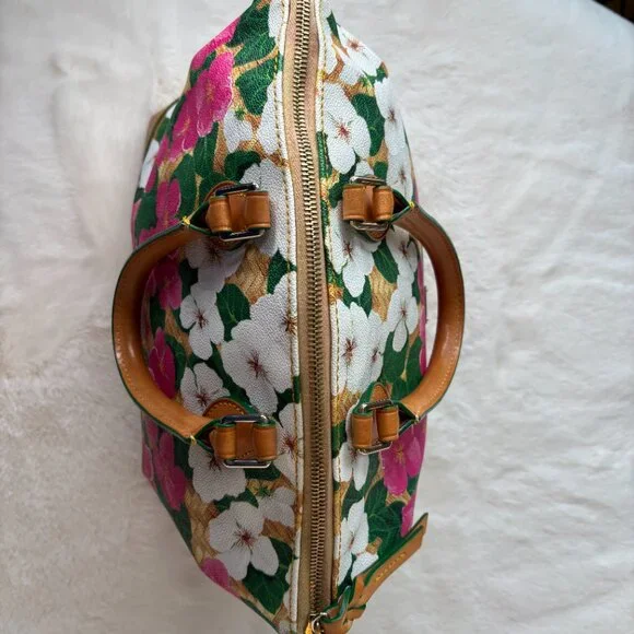 Dooney & Bourke Pink & White Pansy Flower Design With Basketweave Satchel - Picture 6 of 16